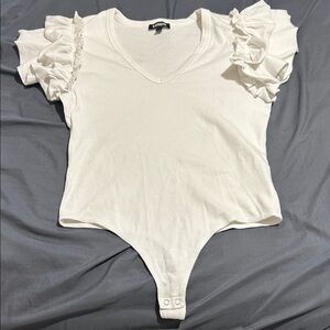 Express Ivory Ruffle Sleeve Bodysuit